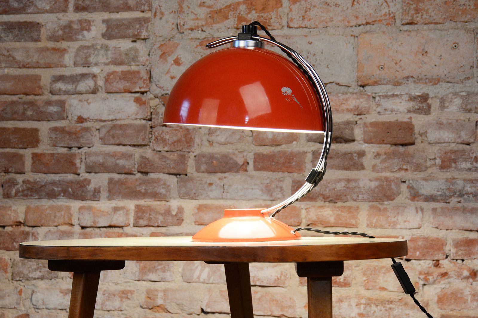 Original Mid Century Table Lamp, Chrome Plated Steel, Paint, Czech, 1970s photo vintage