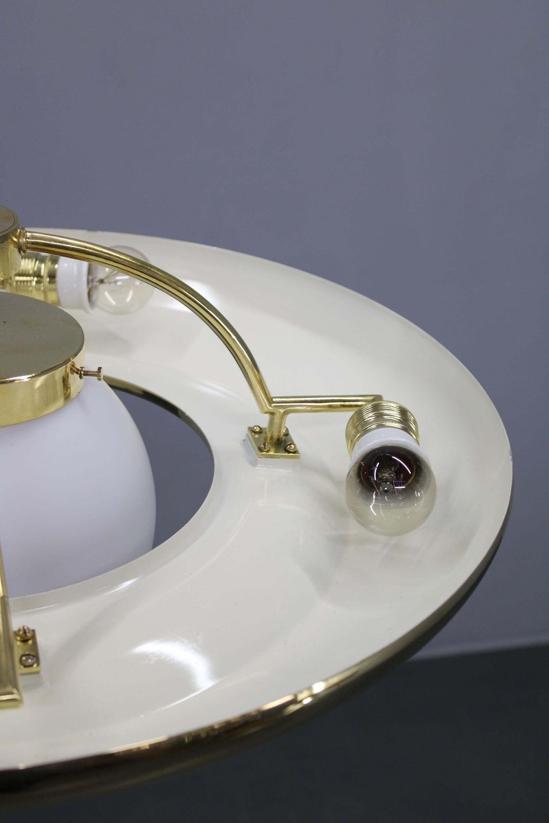 Art Deco Brass Chandelier With White Glass, Czechoslovakia 1930s photo 1911.0