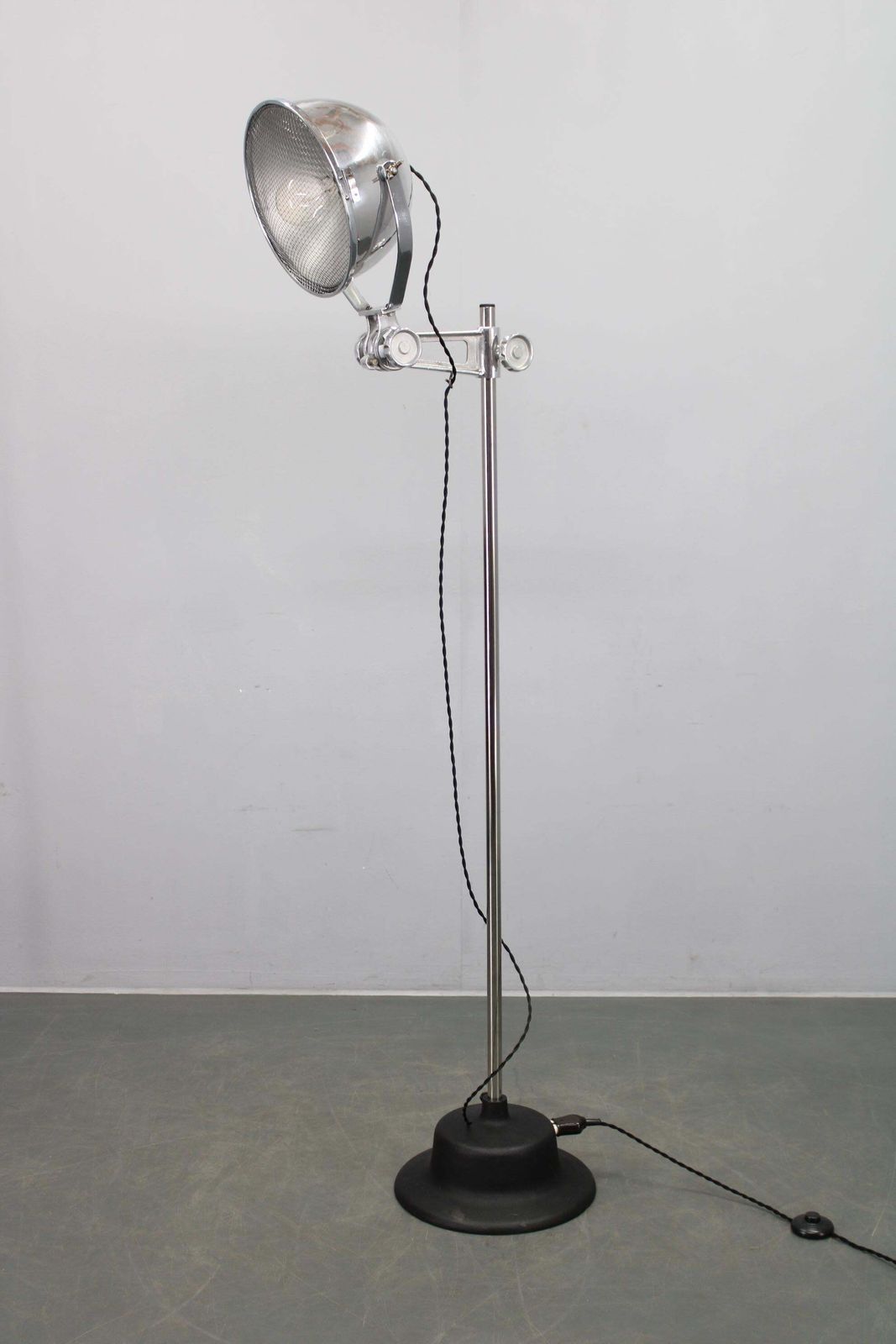 Industrial Adjustable Floor Lamp, Chromed Metal, Czechoslovakia 1950s photo for sale