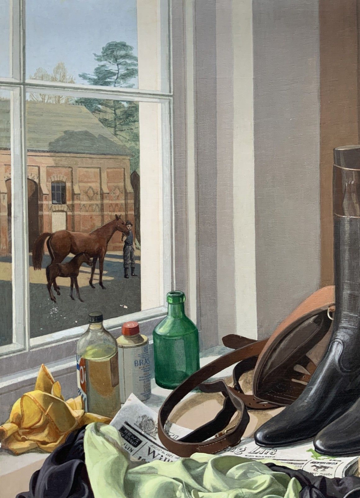 photo furniture The Riding Room Huge Equestrian Oil Painting By Gordon Davies (1926 2007)
