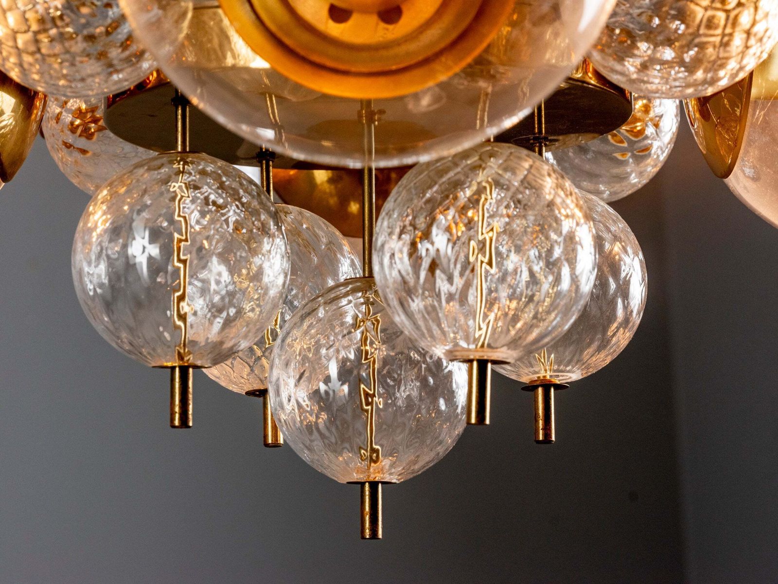 Glazen En Messing Hanglamp Jaroslav Bejvl, Jaren 1970, Tsjecho Slowakije photo Verlichting