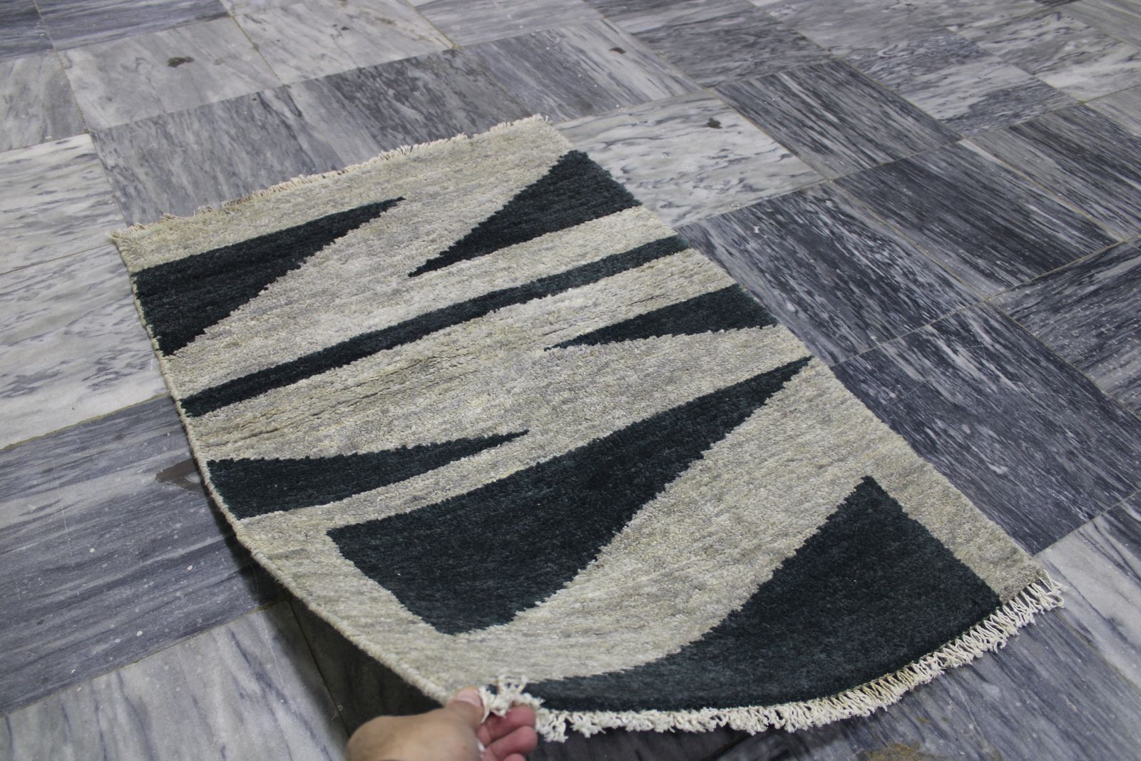Small Handmade Grey Wool Modern Contemporary Area Rug photo for sale