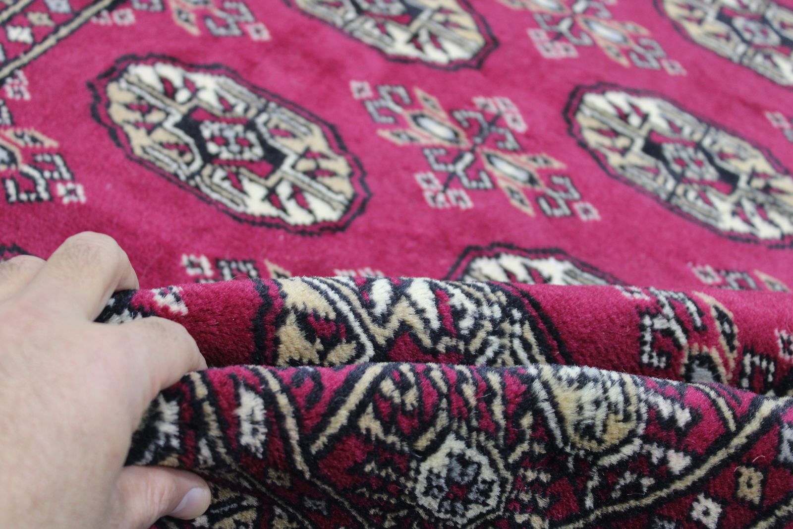 photo furniture Red Tribal Bokhara Rug – Hand Knotted Geometric Carpet