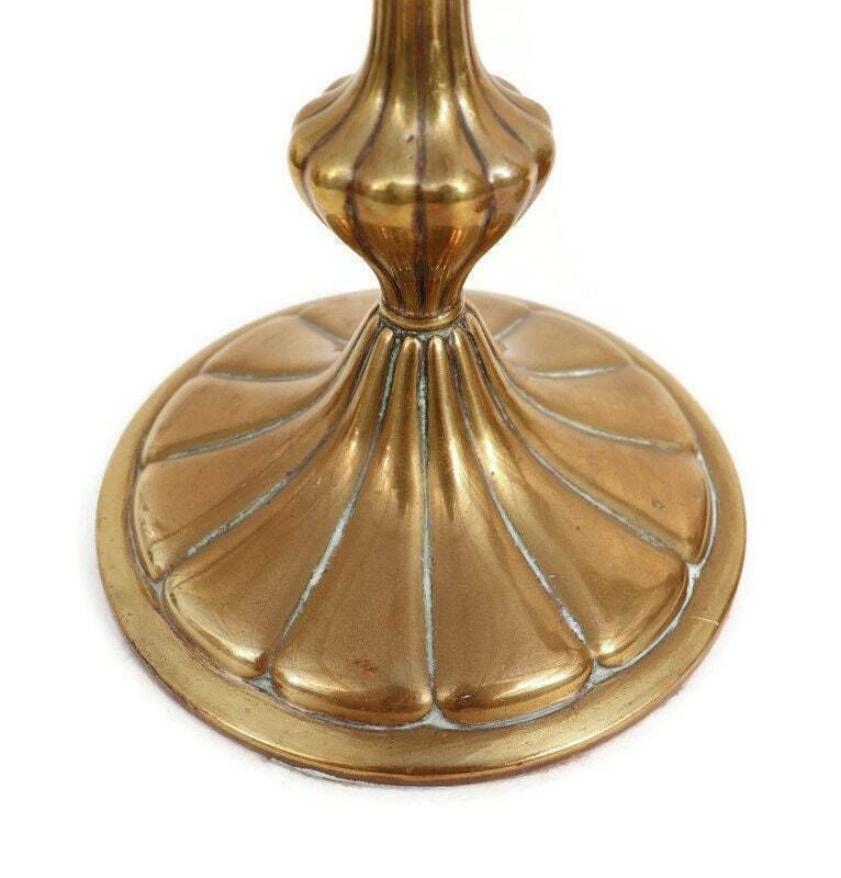 Antique Continental Brass Candlesticks Holders Pair H 9.7'', Large Antique Candle Holders. photo buy