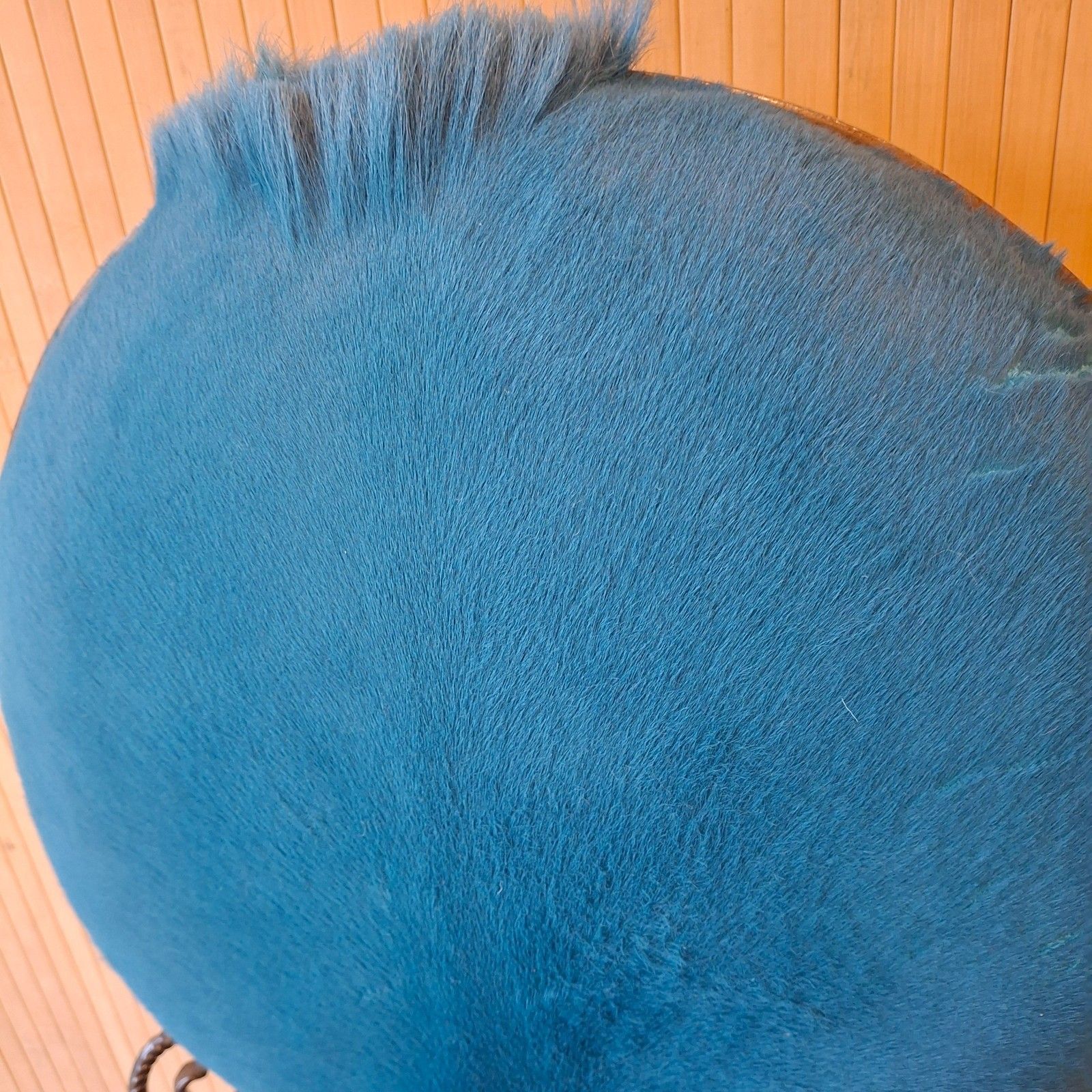 Fab Vintage Retro Dark Turquoise Blue Goatskin & Wool Boudoir Chair Iron Frame photo vinterior