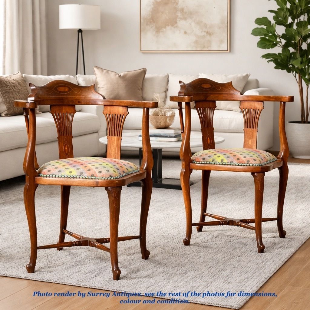 photo for sale Super Quality Pair Of Edwardian Mahogany Corner Chairs, Circa 1900