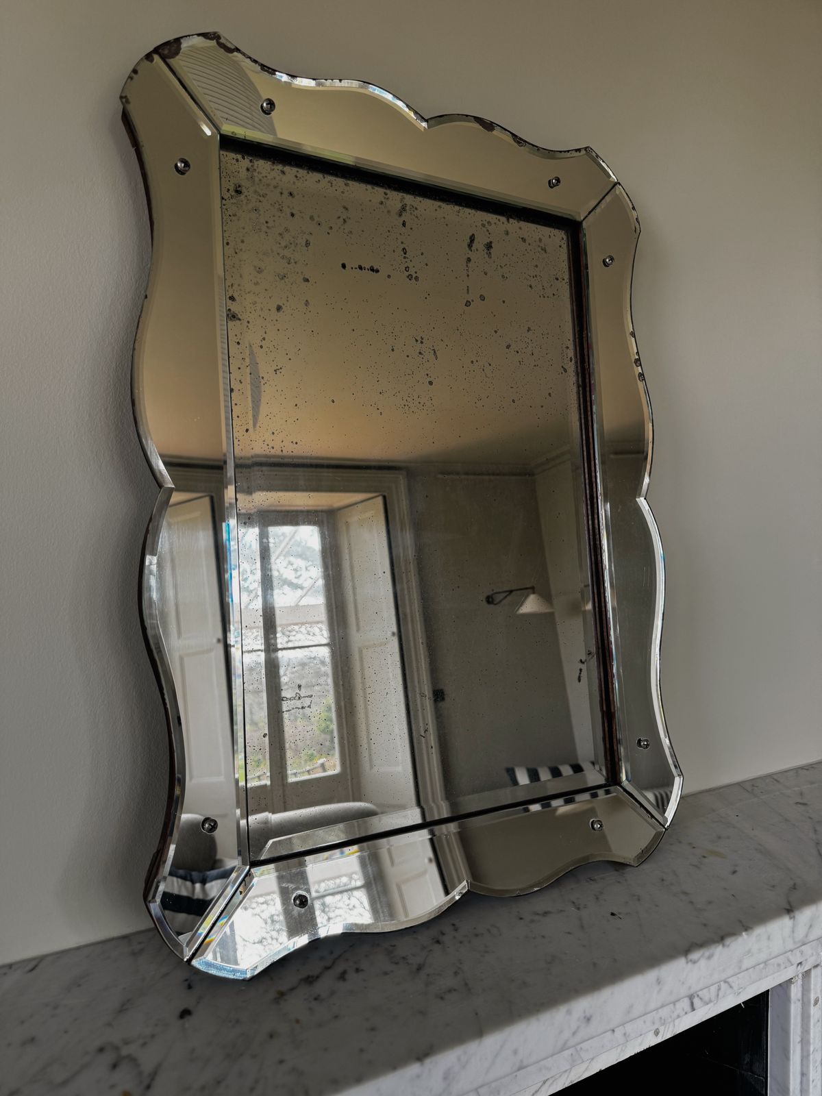 Art Deco French Venetian Mirror With Wavy Edges photo for sale