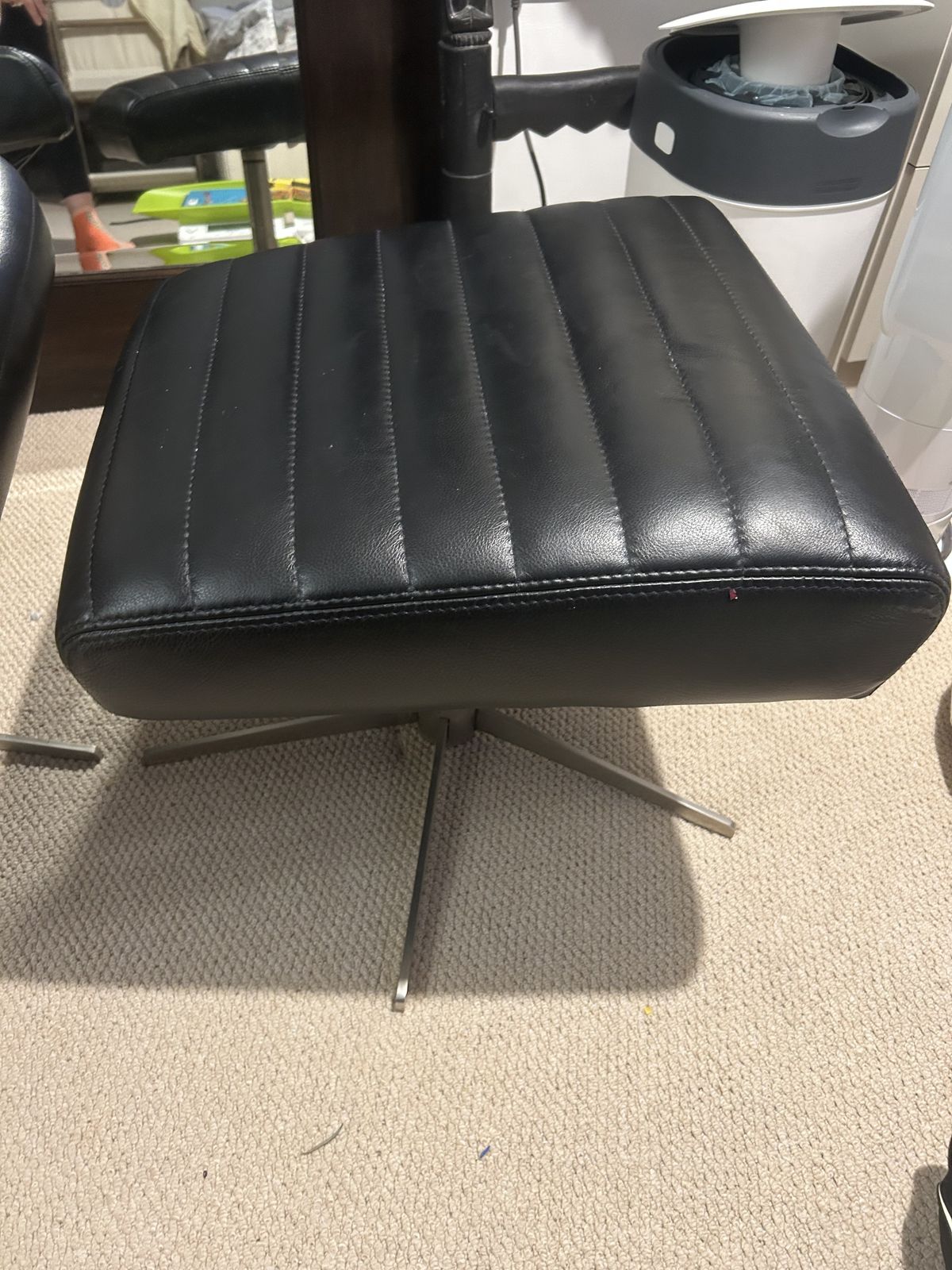 Bo Concept Black Leather Chair And Footstool photo for sale