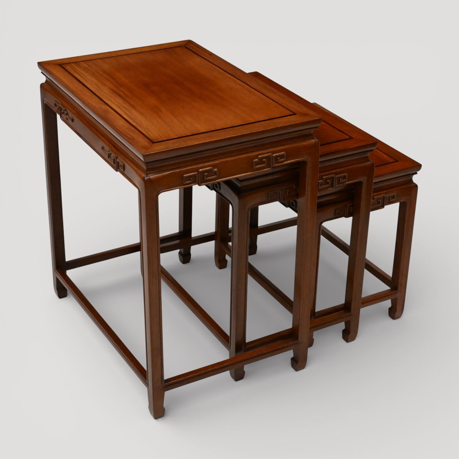 Chinese Nest Of Tables Teak/Rosewood Carvings 3 Side Tables Free Uk Delivery* photo vinterior