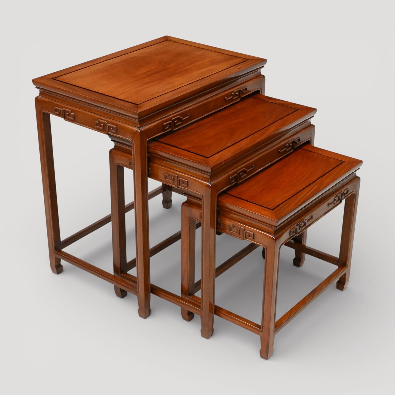 Chinese Nest Of Tables Teak/Rosewood Carvings 3 Side Tables Free Uk Delivery* photo vintage
