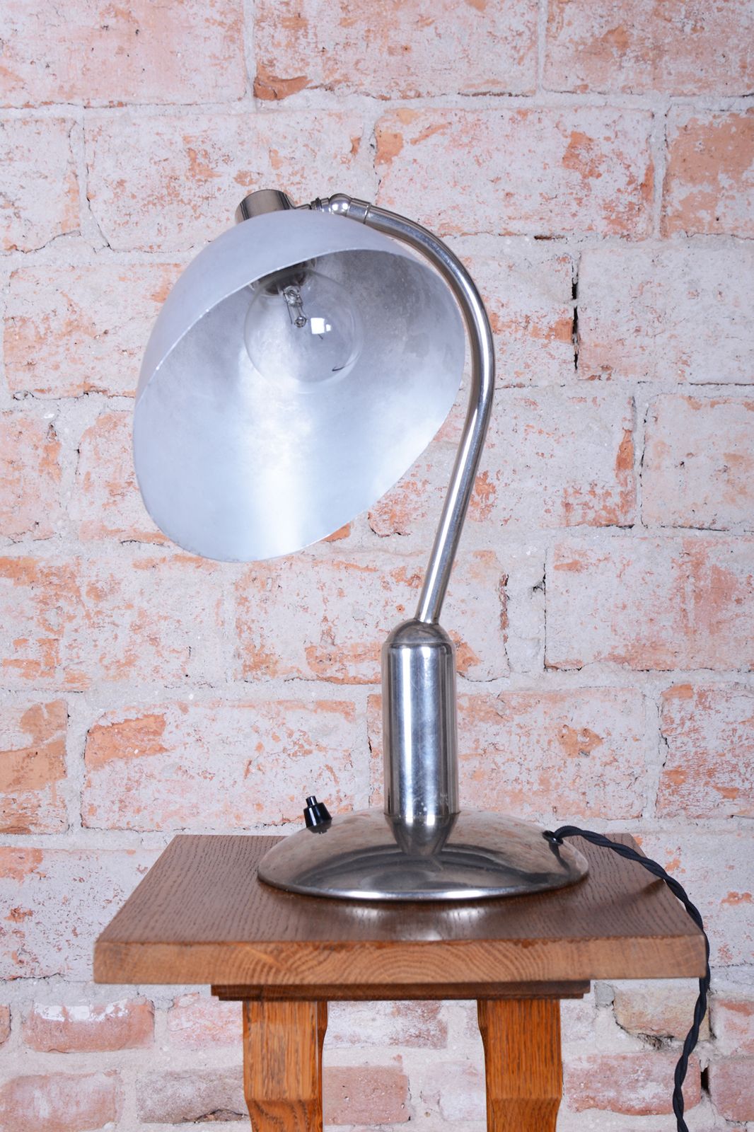 Restored Bauhaus Table Lamp, By Franta Anýž, Chrome, Aluminium, Czech, 1930s photo vintage