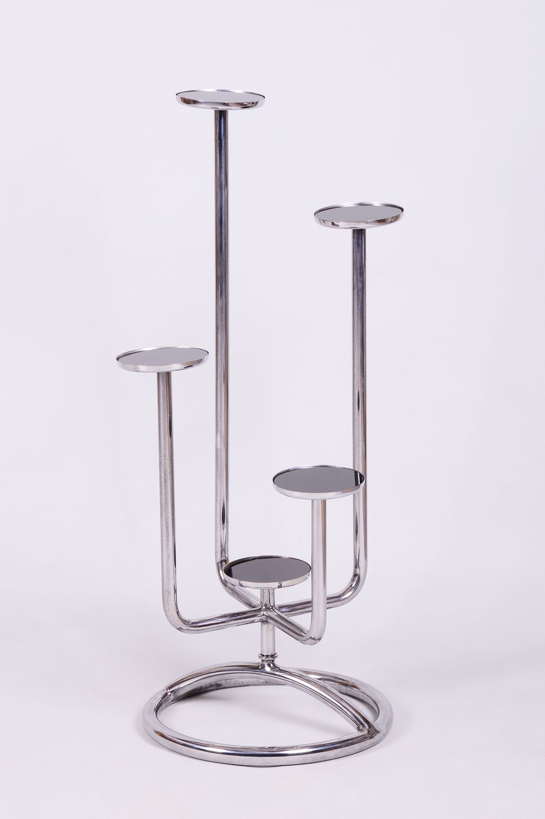Restored Bauhaus Flower Stand, By Vichr A Spol., Chrome, Glass, Czech, 1930s