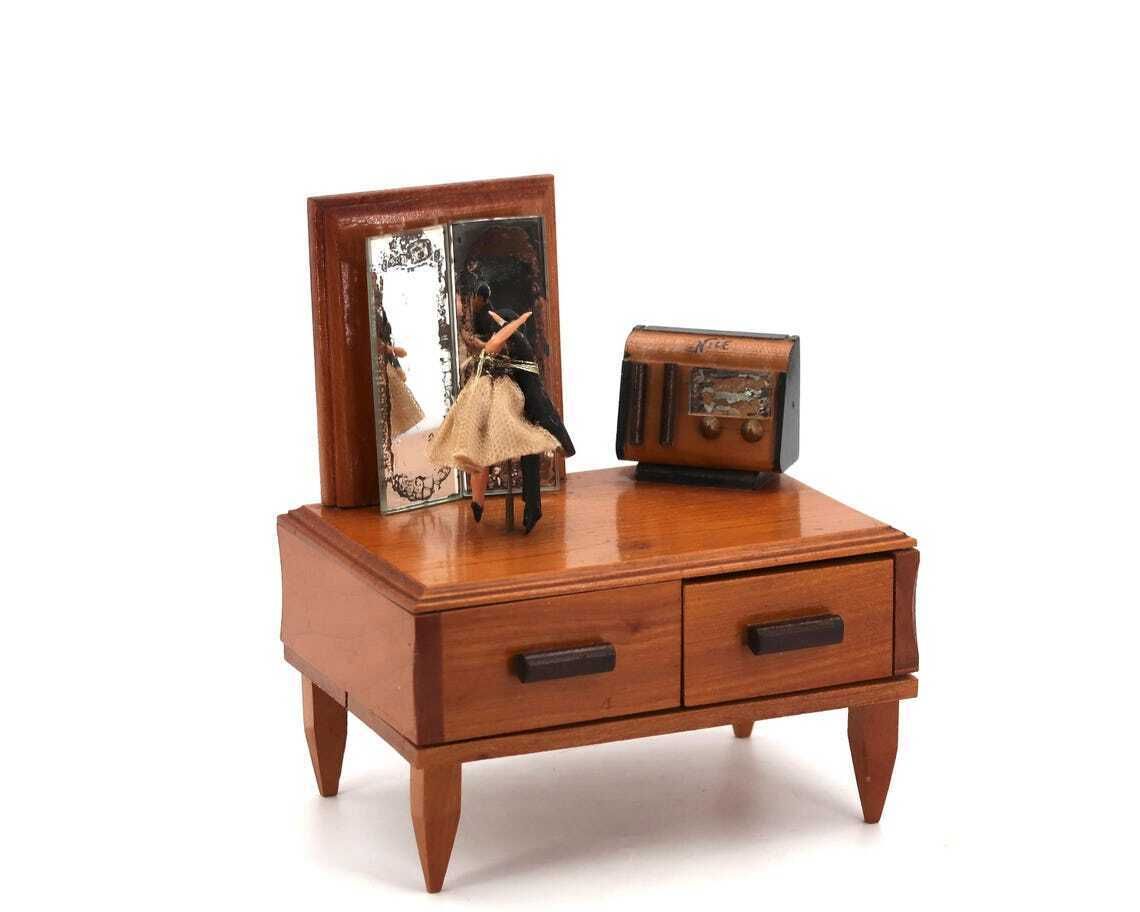 French Musical Jewelry Box With Dancers In The Shape Of A Dressing Table 1950s  Music Musician Dance Home Decor Collectible Nice City
