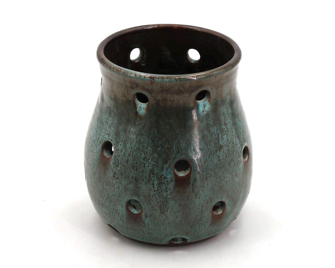 French Stoneware Ceramic Cutlery Drainer Utensil Pot By Jeanne And Norbert Pierlot Ratilly France 1960s  Green Home Decor Kitchen