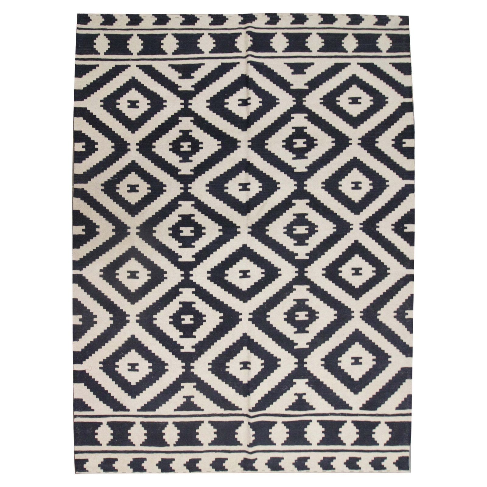 Modern Kilim Rugs Abstract Geometric Aztec Kilim Wool White Black Rug