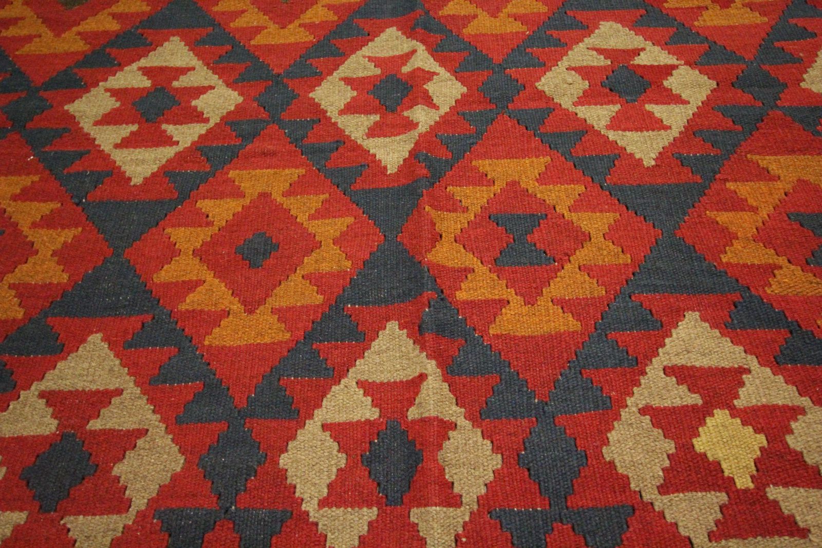 Traditional Handmade Carpet Wool Kilim Rug Orange Geometric Area Rug photo vinterior