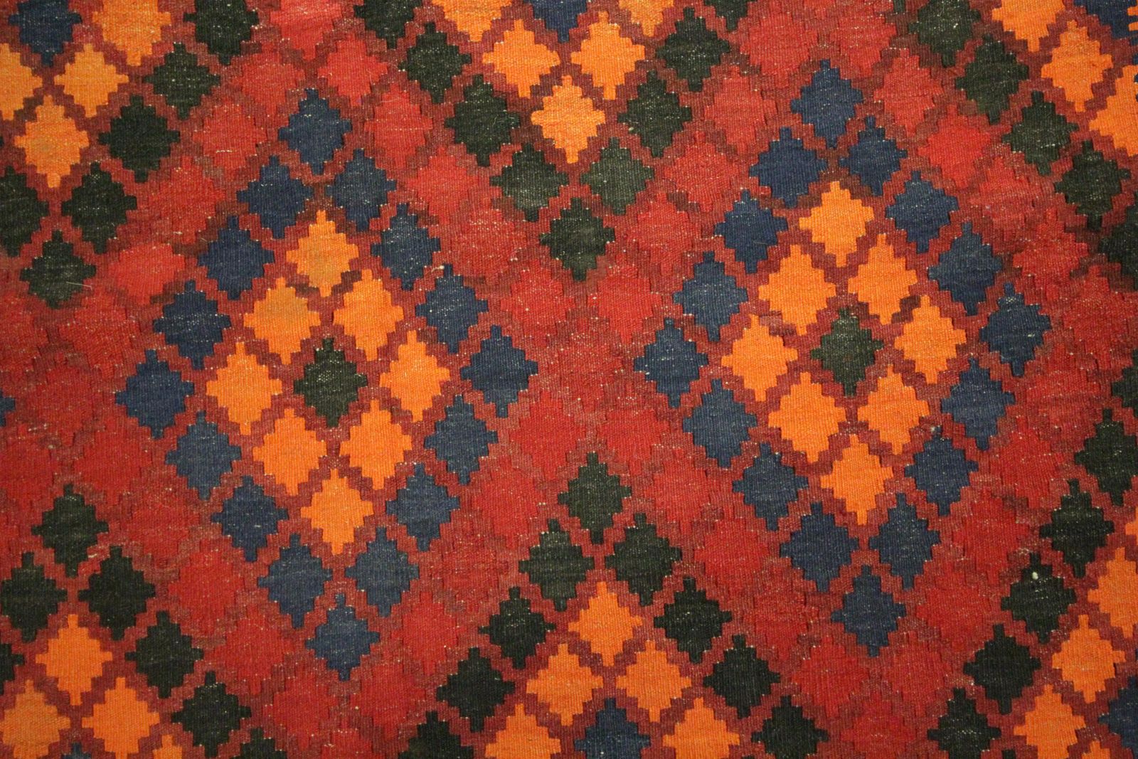 Geometric Kilim Rugs Traditional Handwoven Blue Red Wool Area Rug photo Textiles