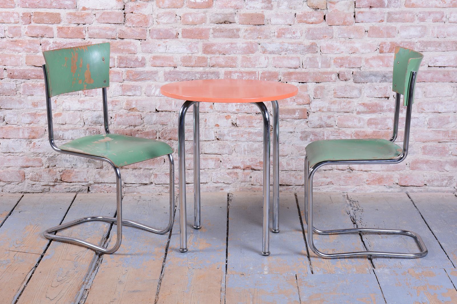 Restored Bauhaus Table, By Hynek Gottwald, Chrome Plated Steel, Czech, 1930s photo vintage