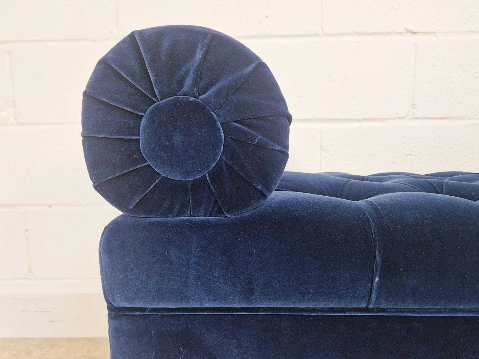 Vintage Mid Century Art Deco Inspired Velvet & Ebonised Teak Long Window Seat Sofa Pg040 photo vinterior