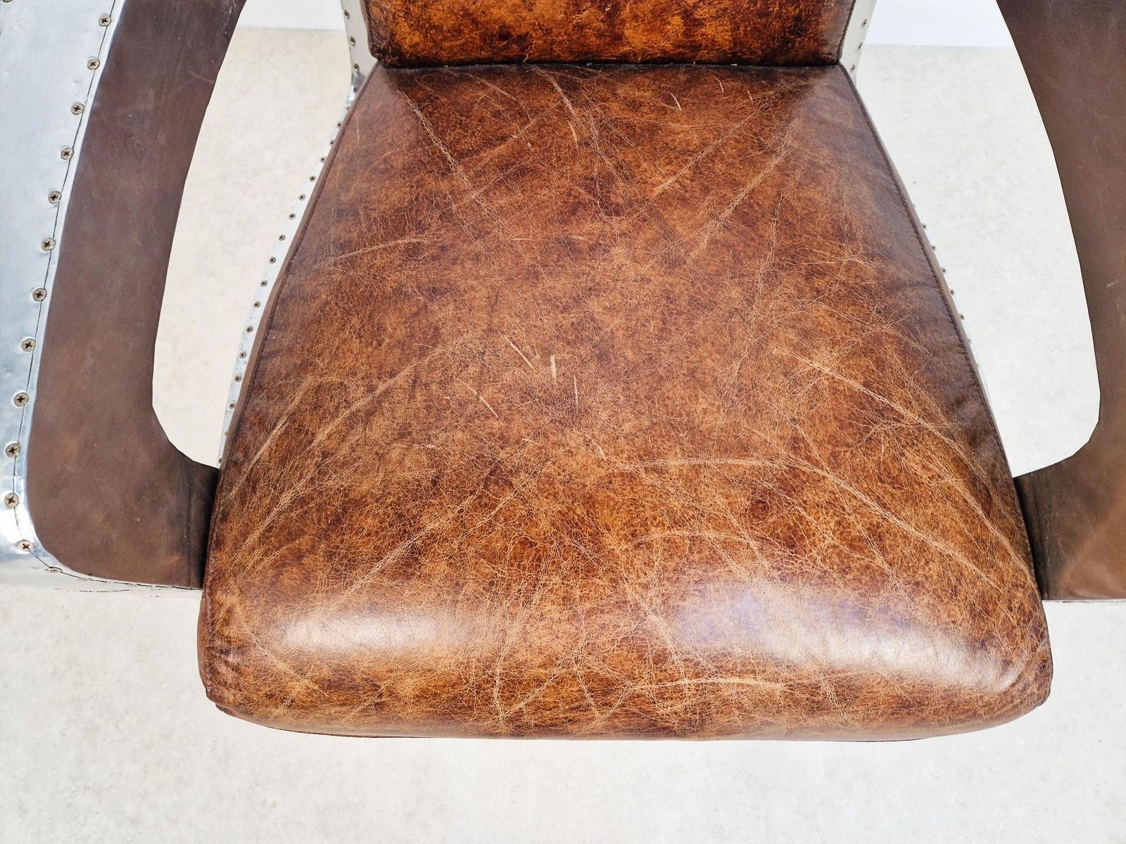 Vintage Mid Century Aluminium & Chesnut Leather Aviator Lounge Accent Armchair Pg050 photo buy