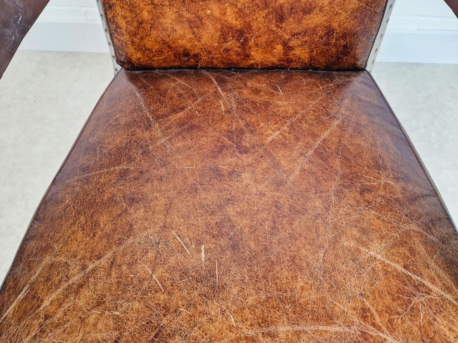 Vintage Mid Century Aluminium & Chesnut Leather Aviator Lounge Accent Armchair Pg050 photo vintage