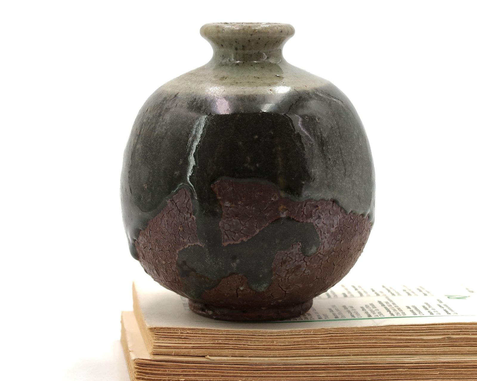 Frans Steengoed Keramiek Ronde Vaas, Houtgestookt Met Groen Glazuur, Jaren 1970 / Wabi Sabi, La Borne, Minimalist, Home Decor photo buy