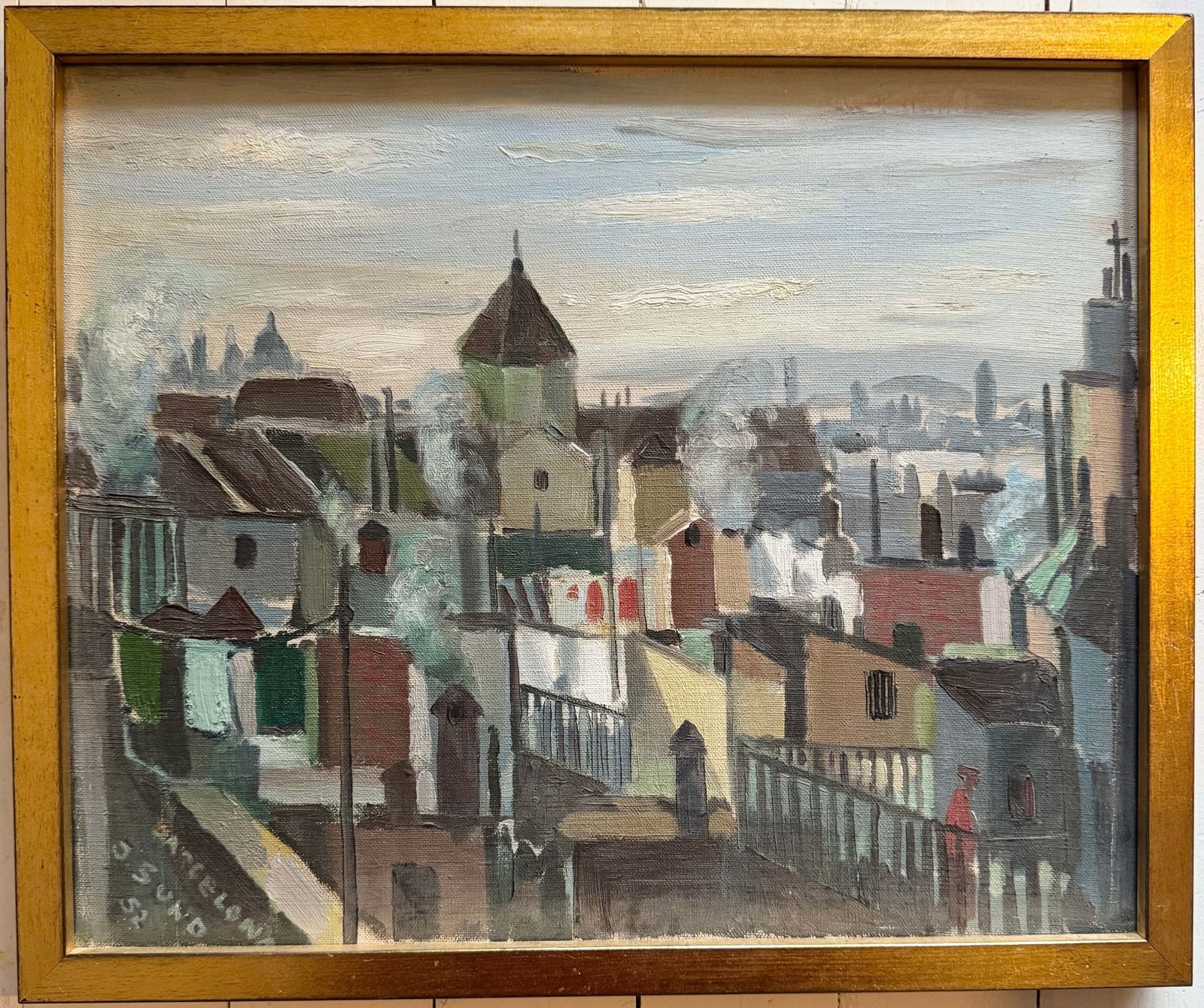 Barcelona 1952. Vintage Modernist Oil Painting By Swedish Artist Jacues Sund