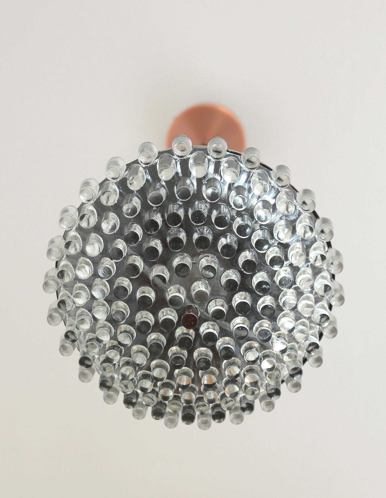 photo for sale 1/4 Vintage Glass Pendant Light / Brutalist Copper Bar Lamps / Mid Century Modern 1970's