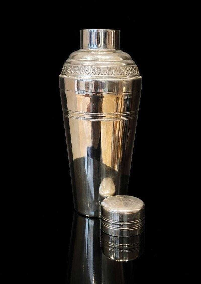 Guy Degrenne Cocktail Shaker: Mid Century Stainless Steel Barware