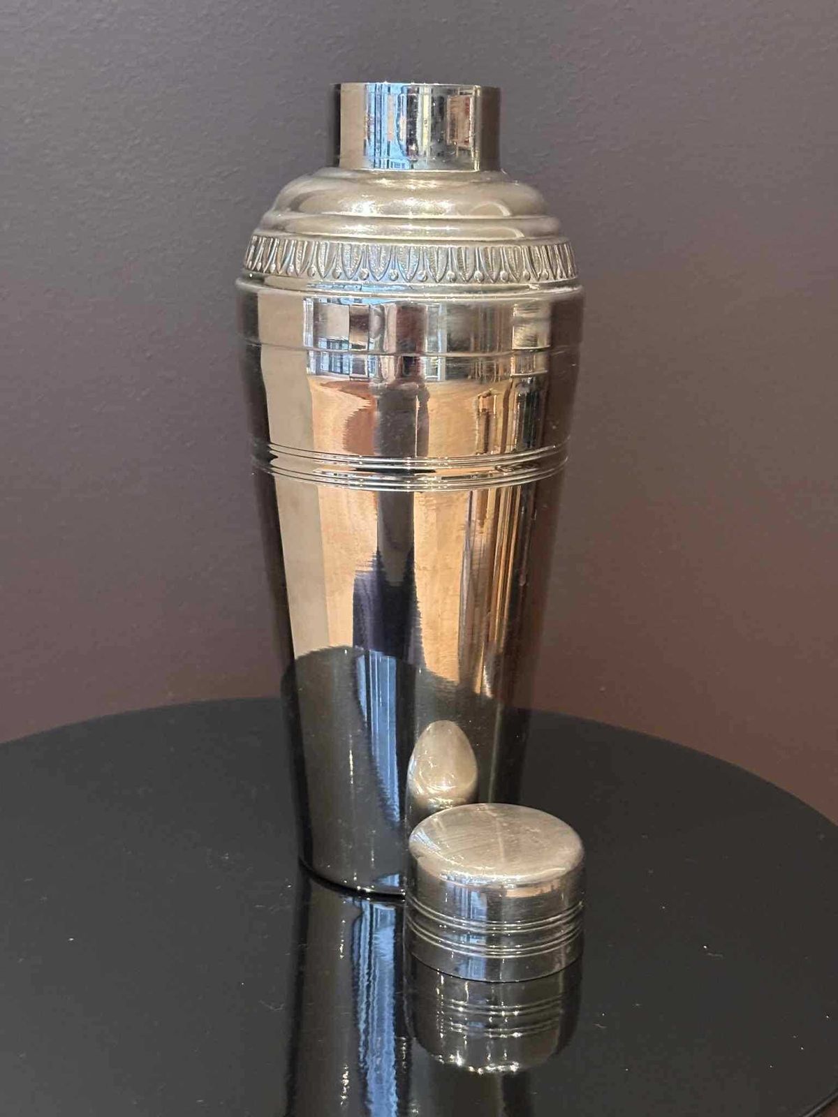 190.0 Guy Degrenne Cocktail Shaker: Mid Century Stainless Steel Barware photo