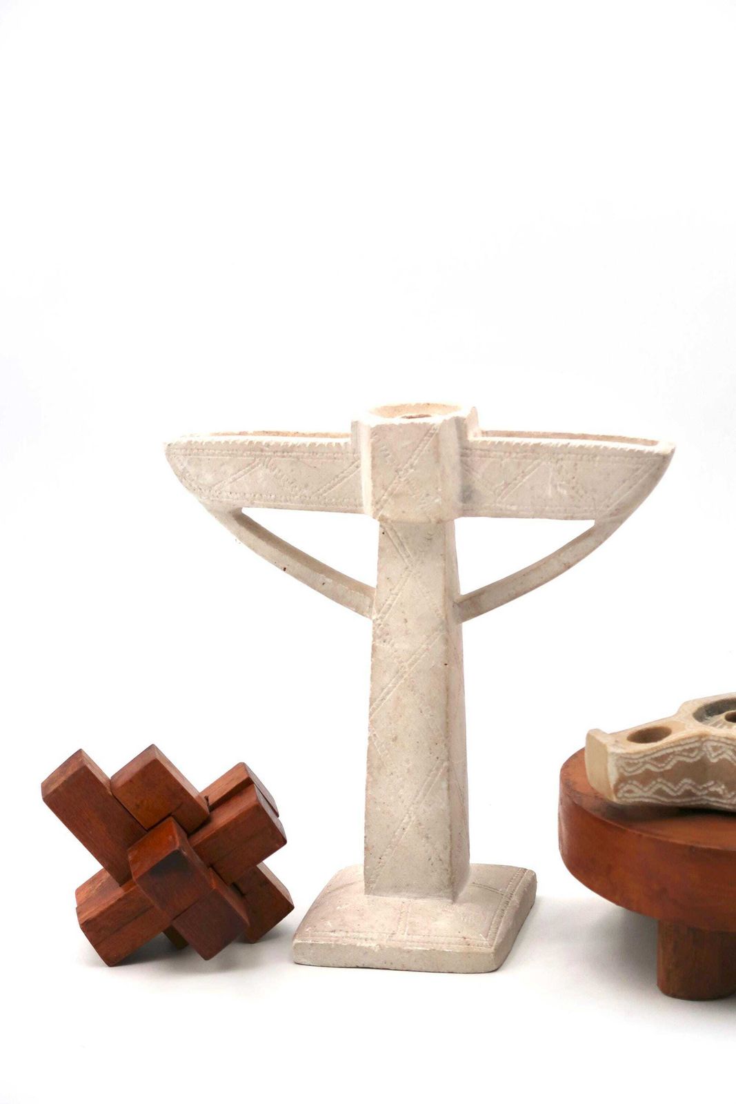 photo for sale Moroccan Carved Stone Candle Holder Sculpture, 1970s / Candleholder, White Beige Grey, Minimalist, Vernacural, Home Decor