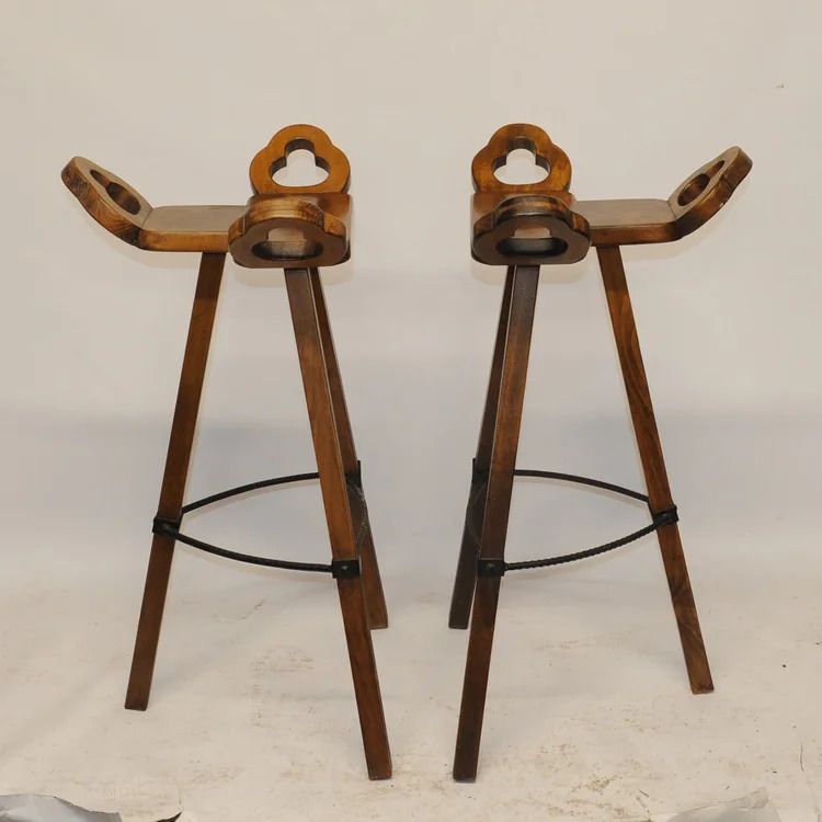 photo vintage Brutalist Marbella Style Beech Bar Stools By Viriato Gomez For Toledo 1970s Set Of 4