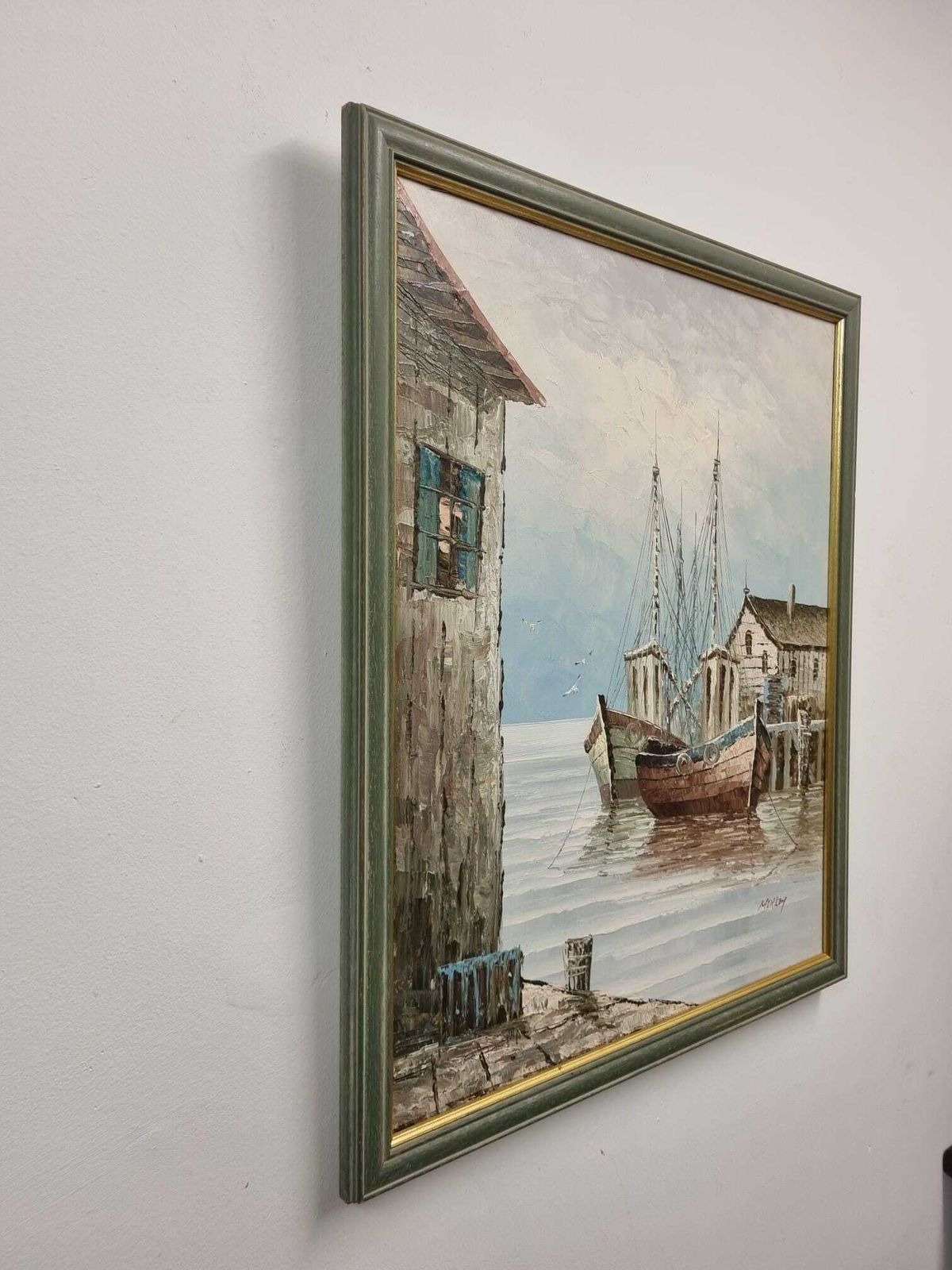 Vintage Oil Painting On Canvas / Signed Morley / Framed Seascape / C1970 photo furniture