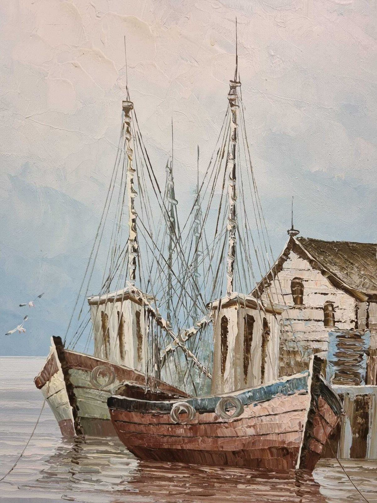 Vintage Oil Painting On Canvas / Signed Morley / Framed Seascape / C1970 photo vinterior