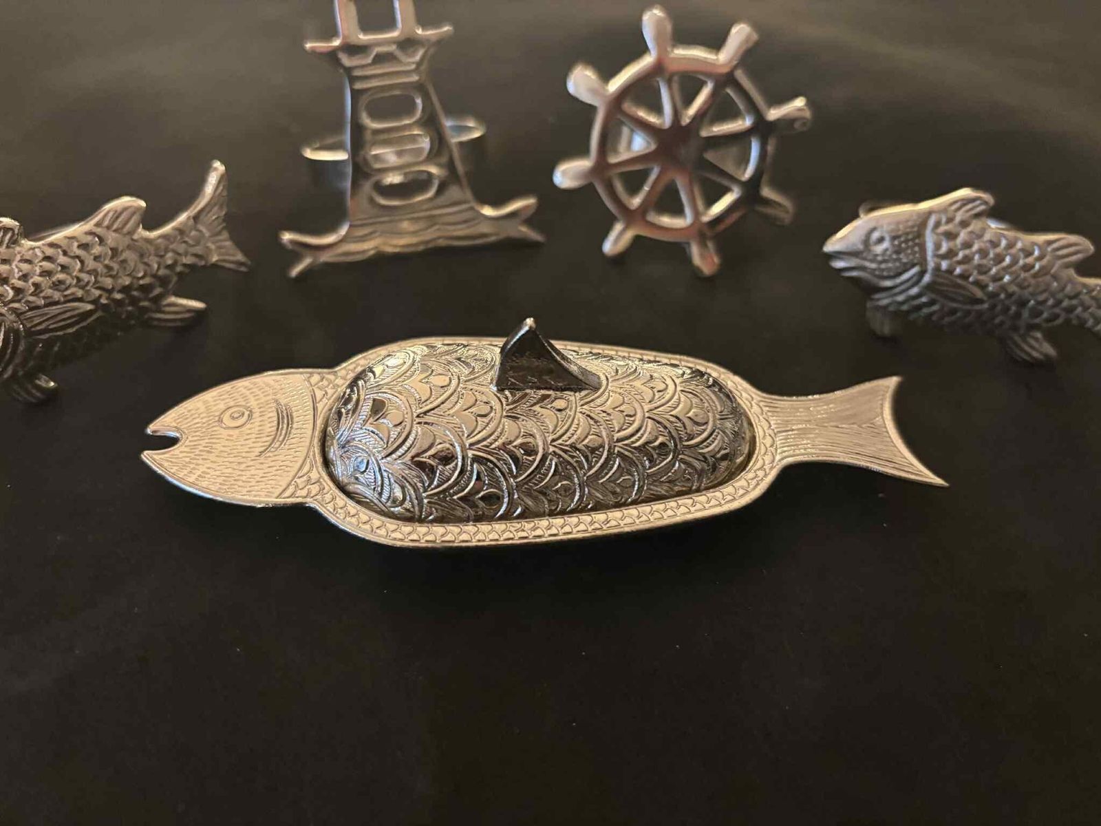 Home Decor Marine De Saint Tropez Coastal Napkin Rings, Fish Box, Beach Table Decor, Set Of 5 photo