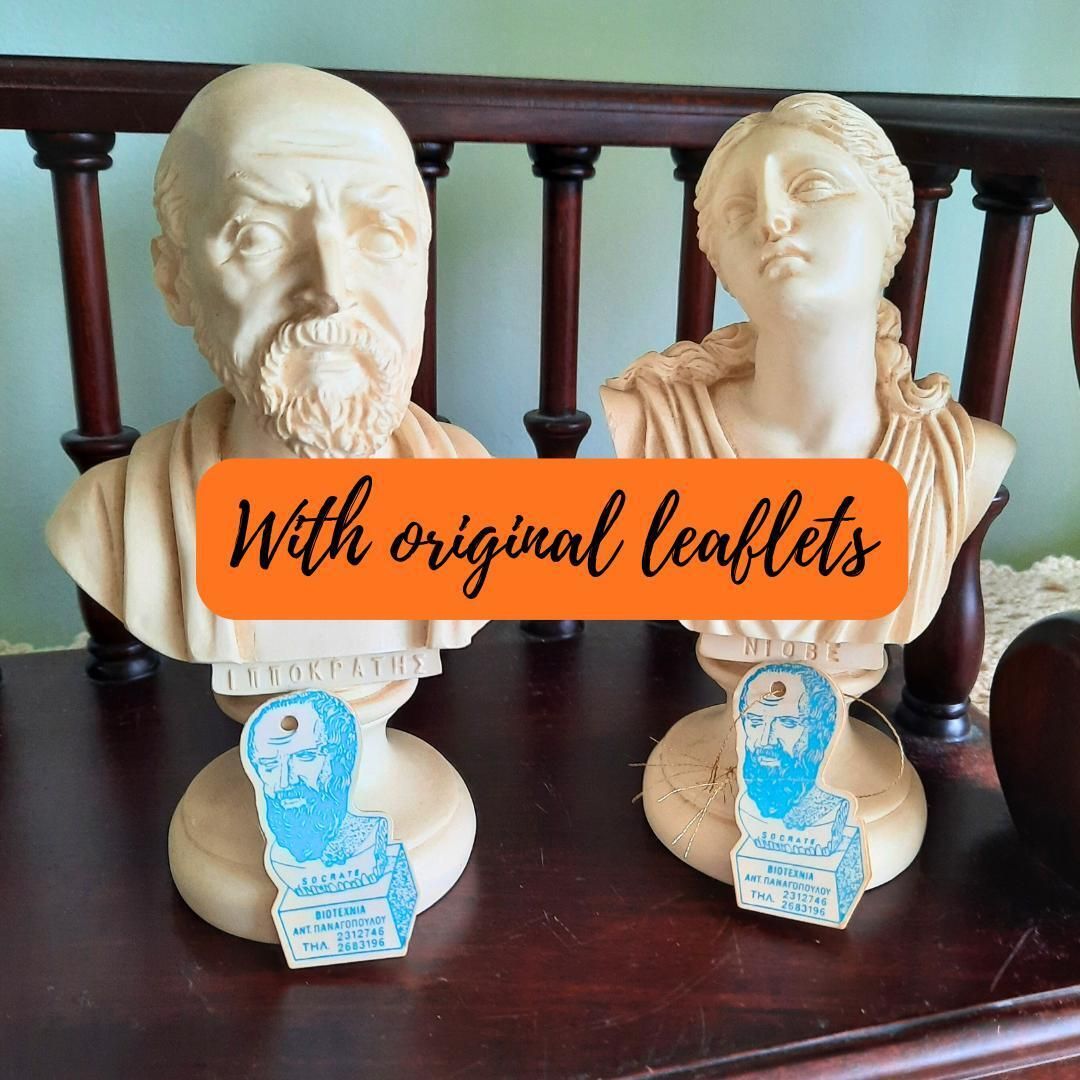 Vintage Resin Busts Of Niobe And Socrates Museum Copies Souvenirs From Greece, Academia Decor Pair photo furniture