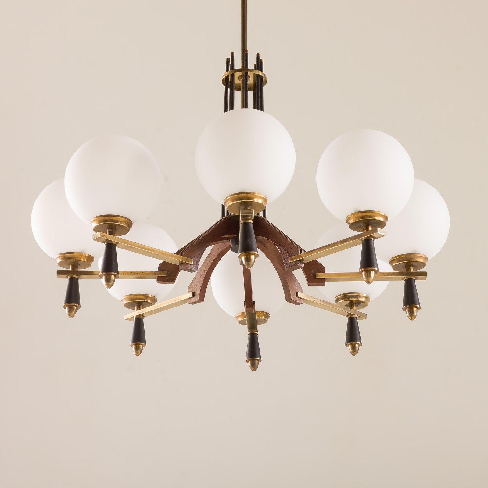 Italian Mid Century Chandelier In Brass And Teak, 1960s photo 2391.0