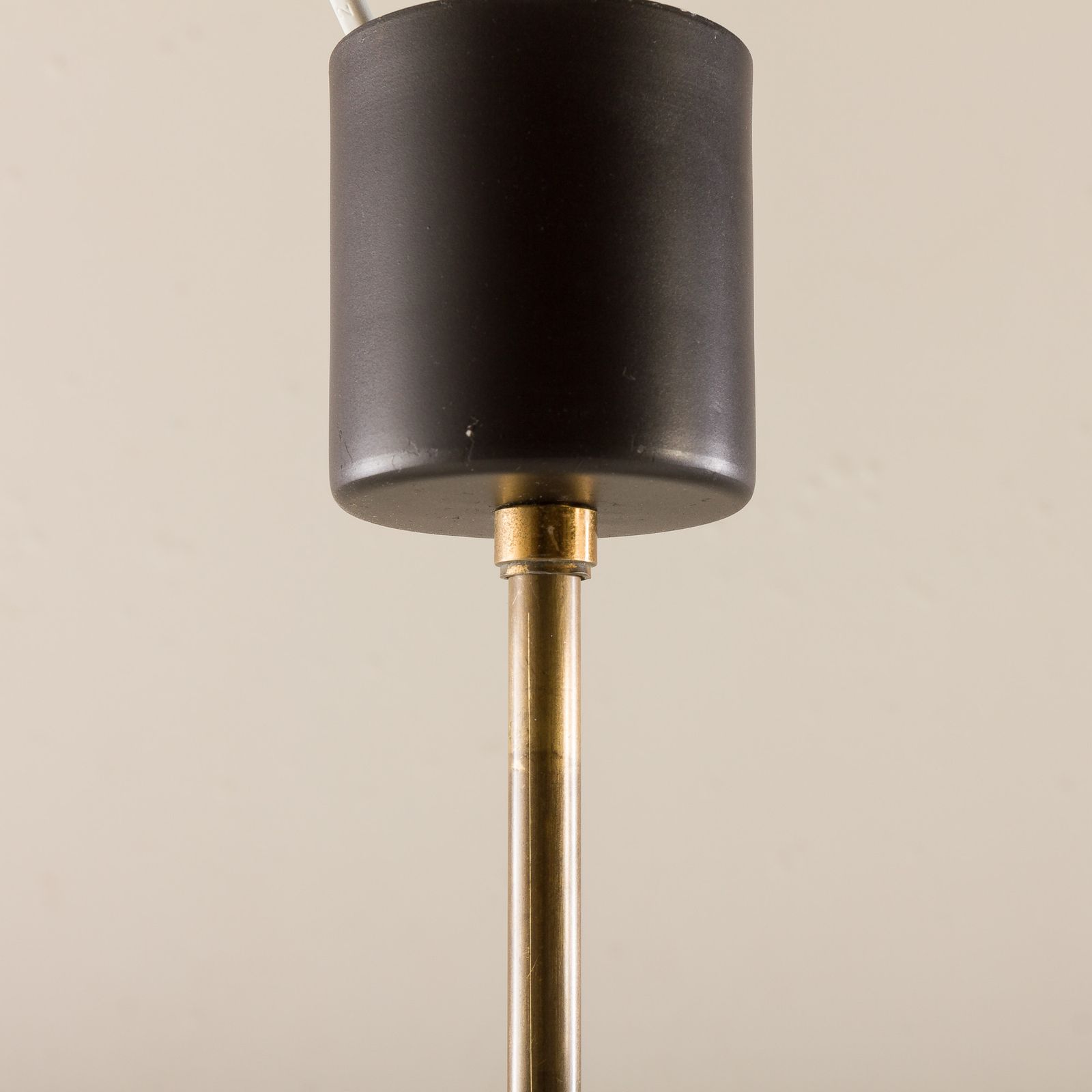 photo for sale Italian Mid Century Chandelier In Brass And Teak, 1960s