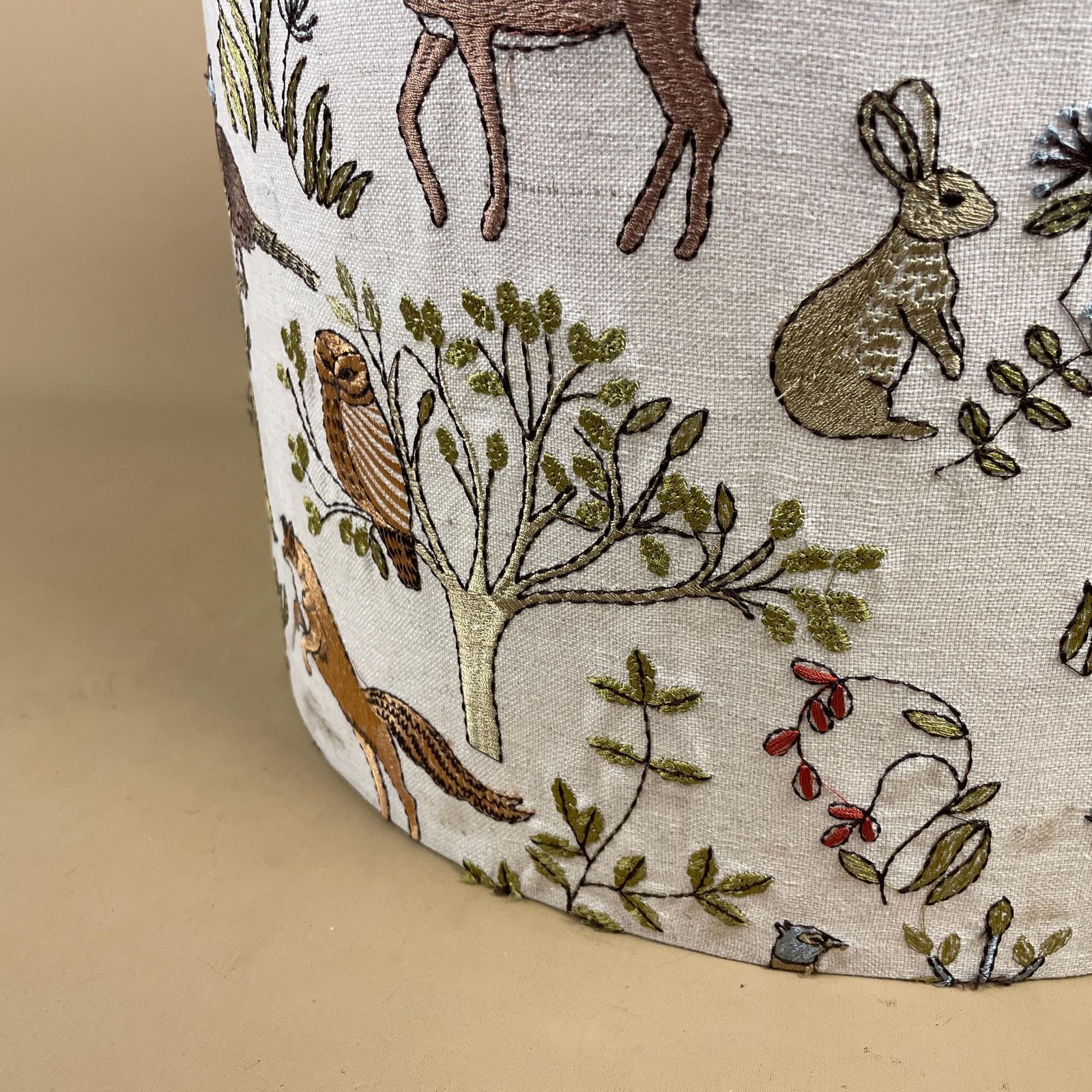 Designer Linen Bramble Wood Fabric Animal Lamp Shade Lampshade Drum Ceiling Large Lamp Shade Animals Voyage Maison Woodland Embroidered photo buy
