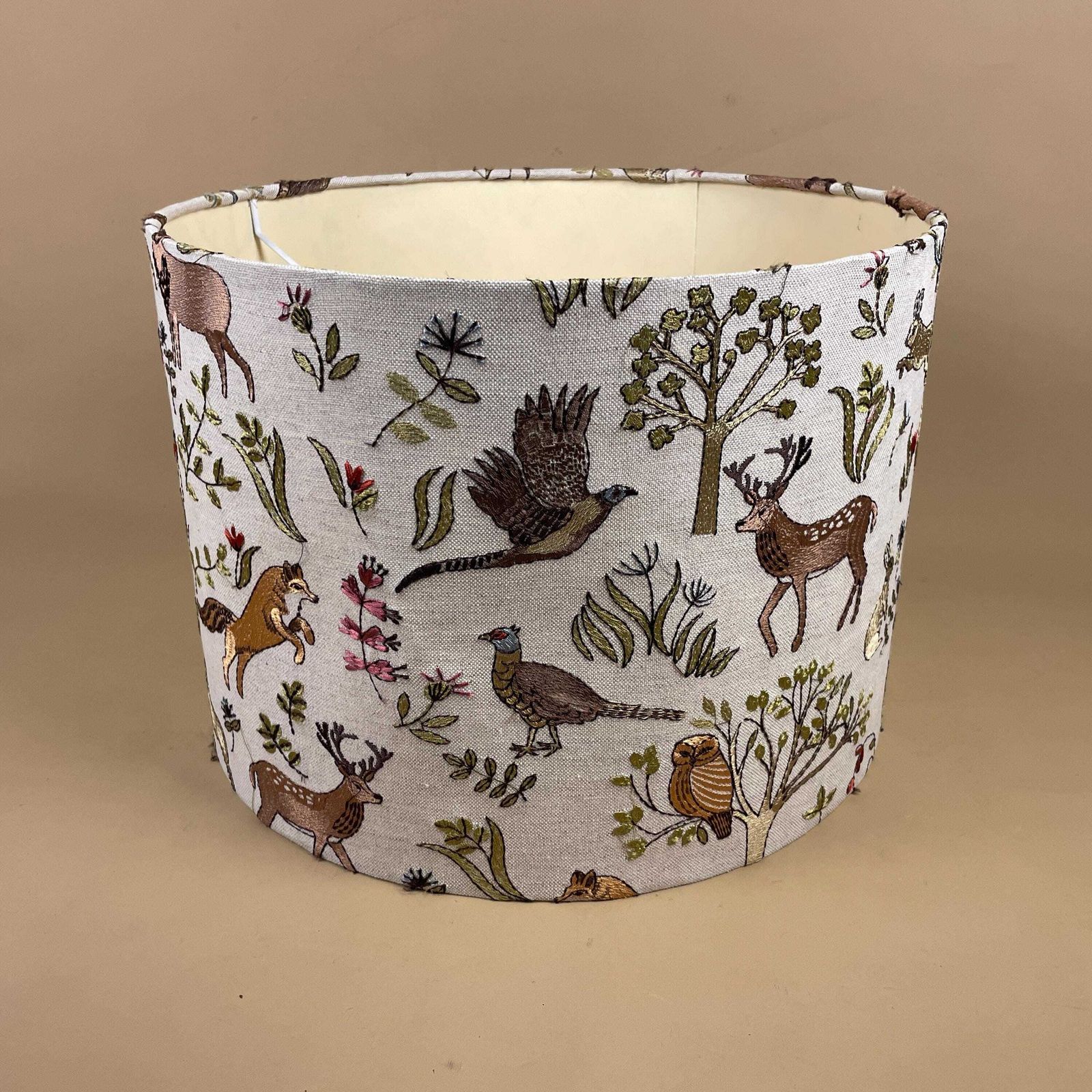 Designer Linen Bramble Wood Fabric Animal Lamp Shade Lampshade Drum Ceiling Large Lamp Shade Animals Voyage Maison Woodland Embroidered photo vinterior