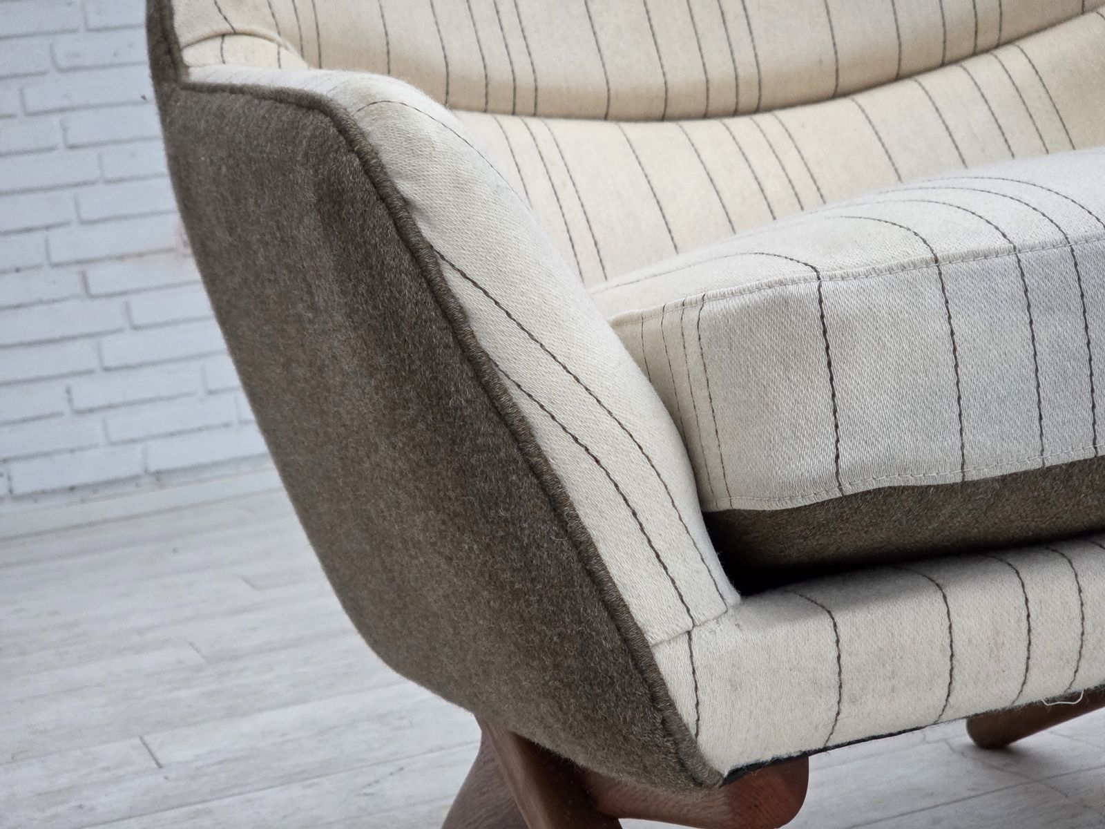 Furniture 1970s, Danish Design By Illum Wikkelsø, Furniture Wool Fabric, Oak Wood Legs. photo