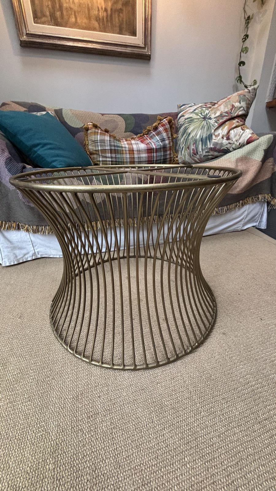 Rockett St George Marble Top Coffee Table With Bronze Metal Cage Base photo for sale