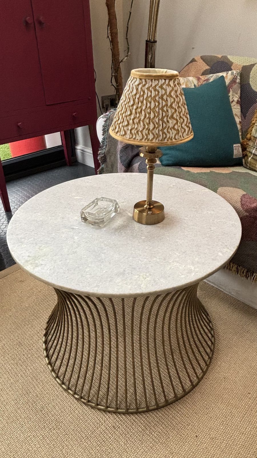 Rockett St George Marble Top Coffee Table With Bronze Metal Cage Base photo buy