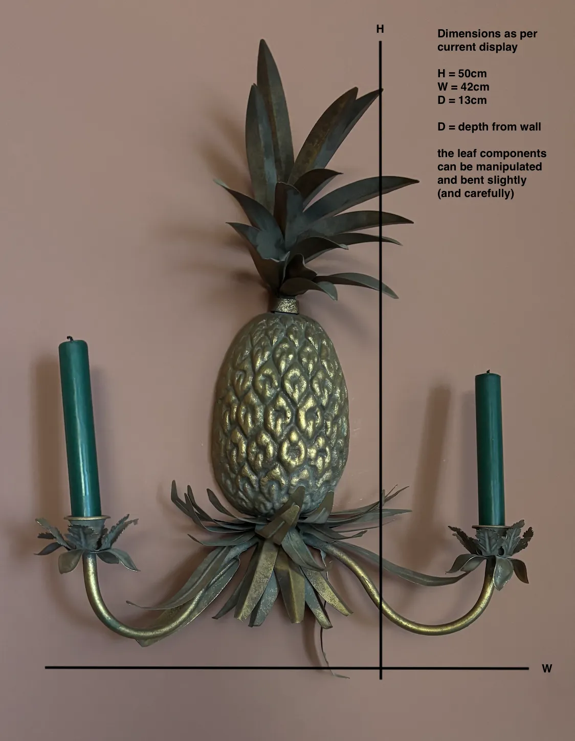 Abigail Ahern Brass Pineapple Wall Sconce Twin Candle Holder With Adjustable Leaves photo vintage
