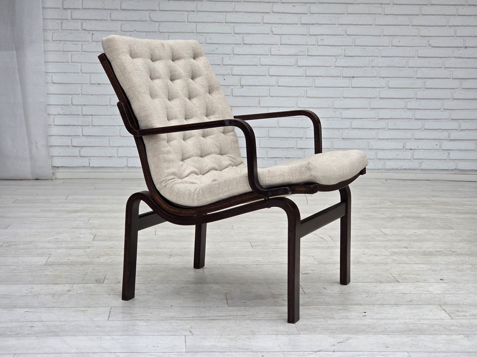 1970s, Scandinavian Armchair, Furniture Wool, Dark Beech Wood. photo furniture