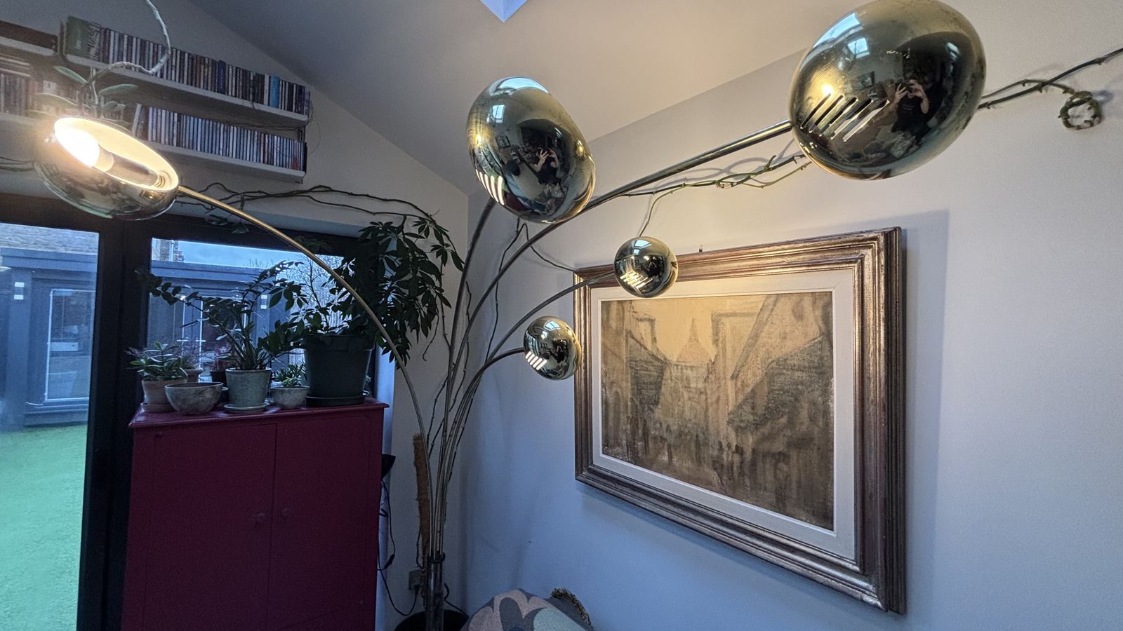 Vintage Swedish 5 Arm Brass & White/Grey Marble Cottex Floor Lamp, Circa 1980s photo vinterior