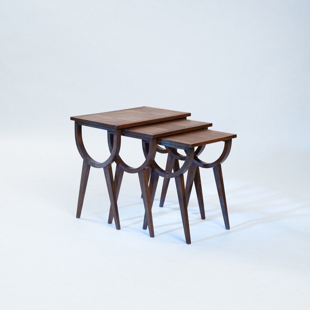 Mid Century French Oak Parquetry Nesting Tables, 1950s, Set Of 3 photo 1169.0