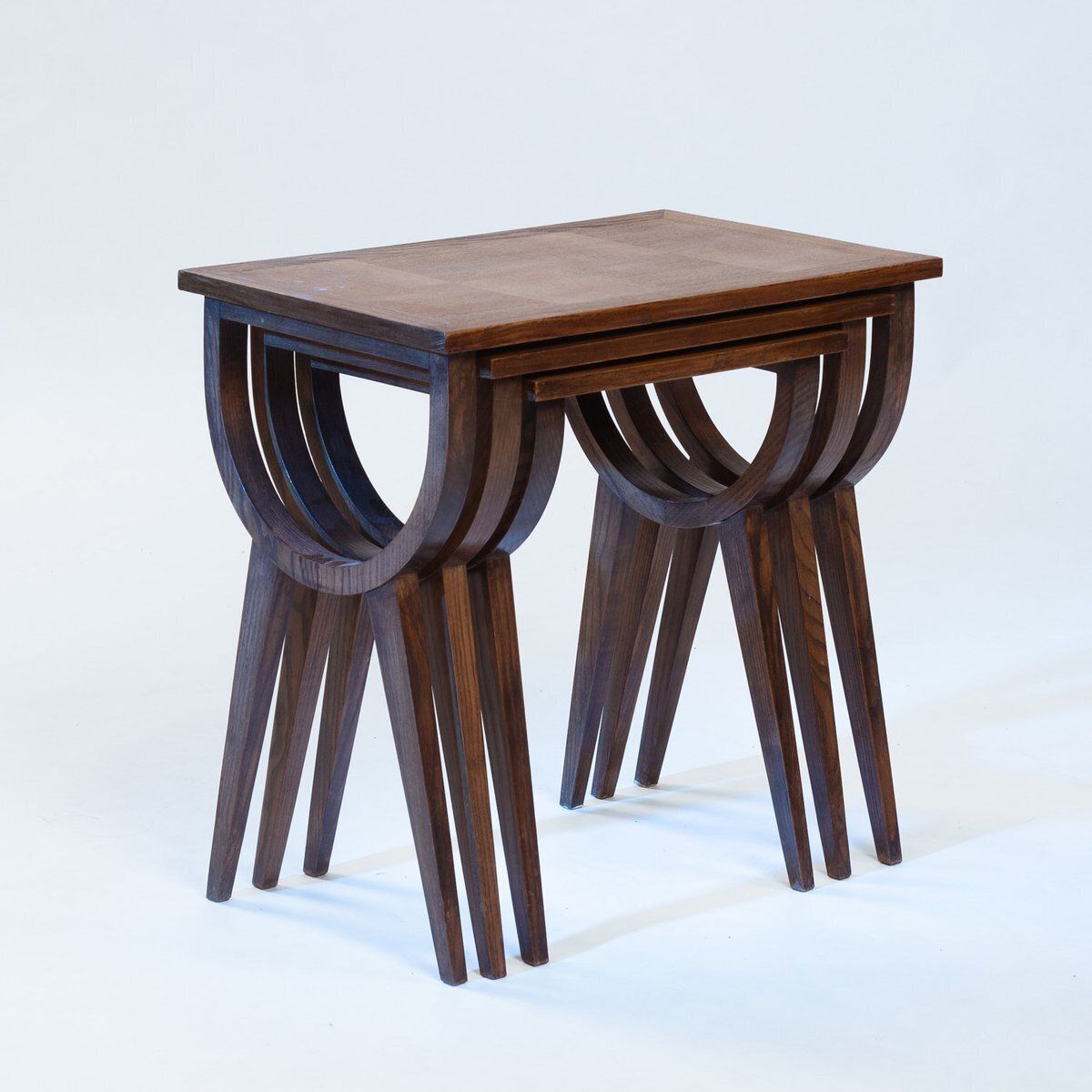 Mid Century French Oak Parquetry Nesting Tables, 1950s, Set Of 3 photo buy