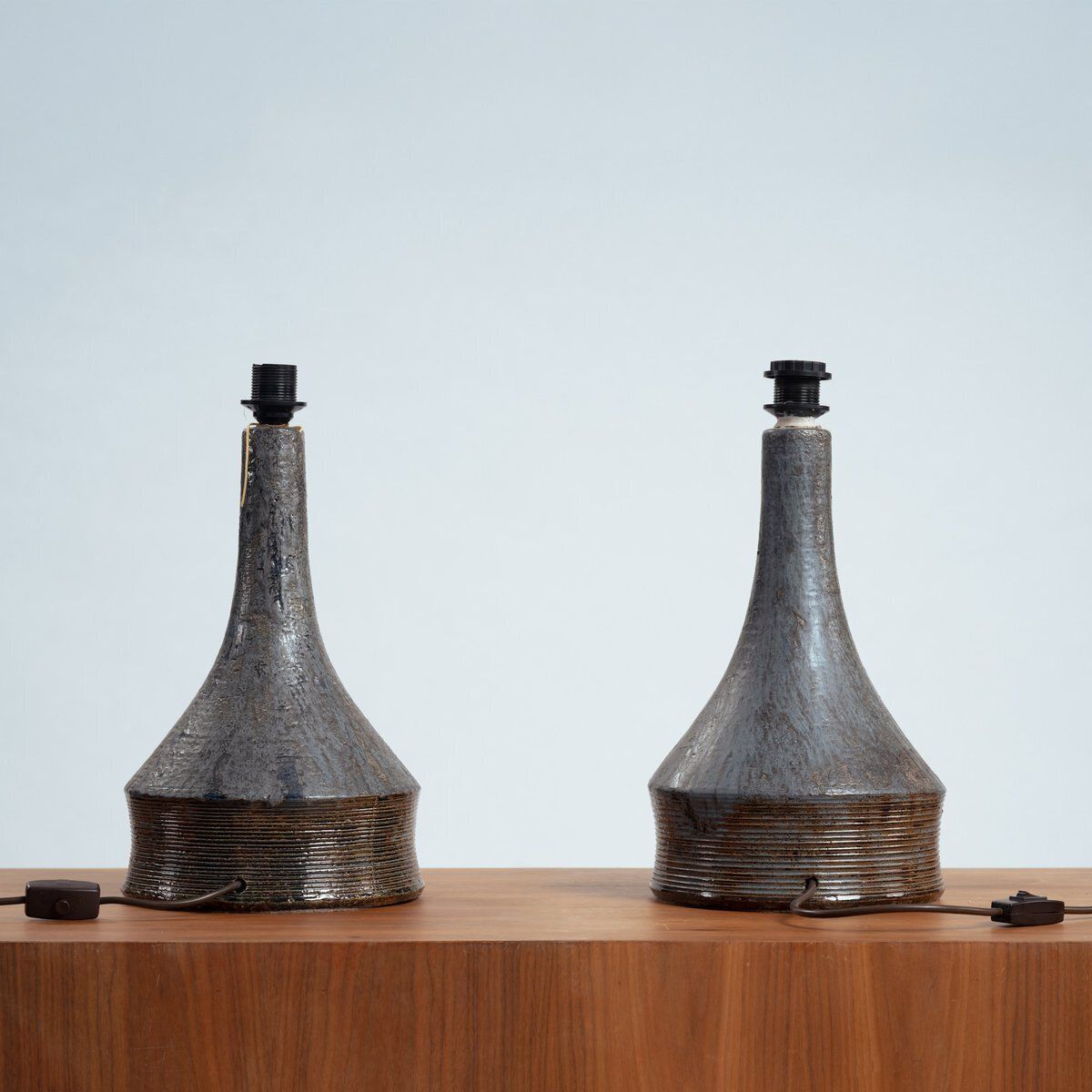 Studio Pottery Lamps In Gray, Blue, And Brown Attributed To Bo Borgstrom, Sweden, 1970s, Set Of 2 photo furniture