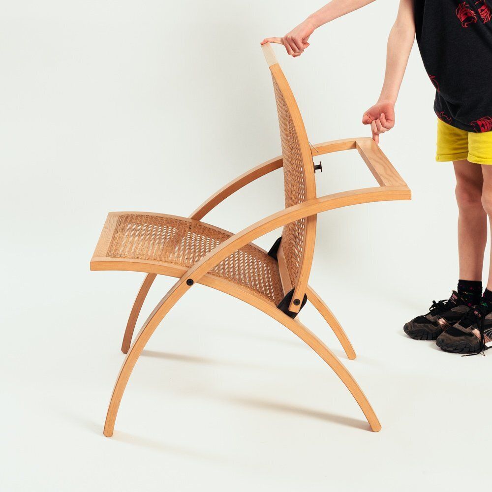 Folding Chair In Rattan And Wood By Gijs Bakker For Catelijn, Netherlands 1976 photo vintage